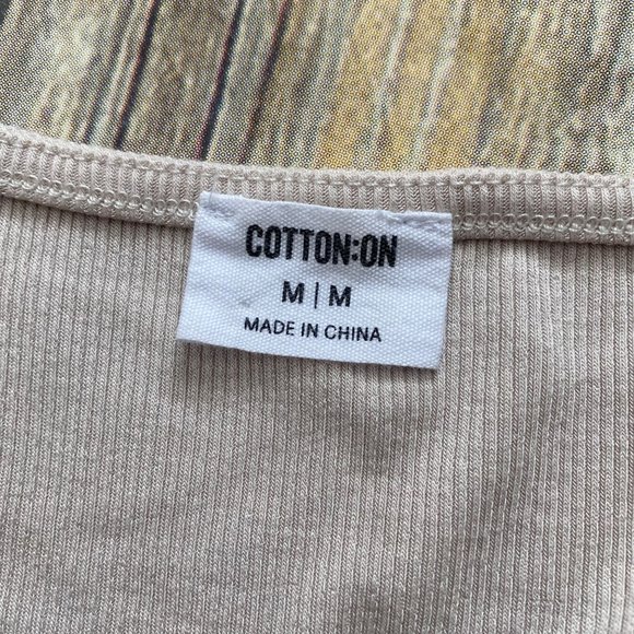 Cotton On Beige Ribbed Puff Sleeve Crop Top - Picture 11 of 12